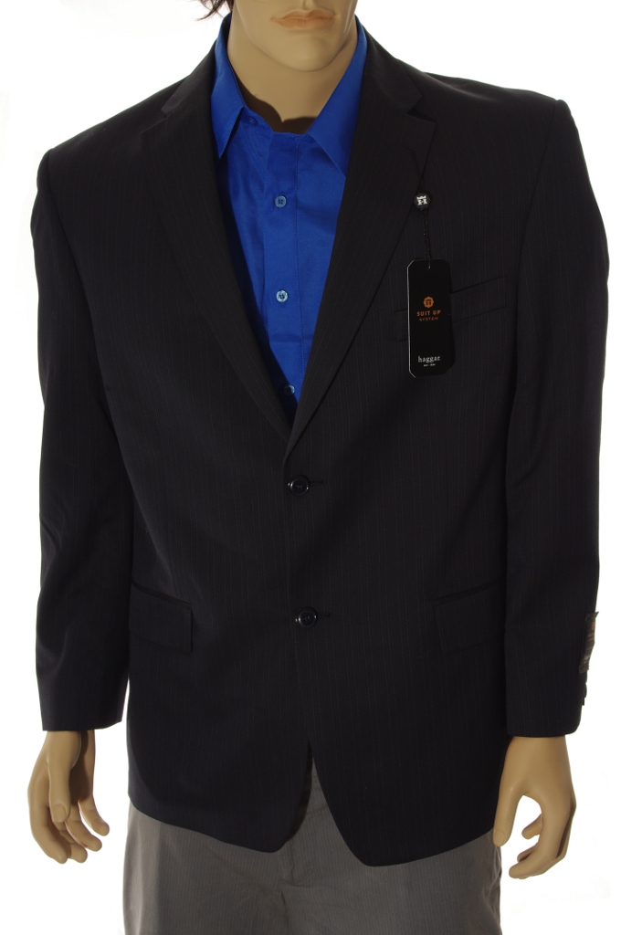 Haggar Mens Navy Blue Suit Jacket Sports Coat Blazer Size 44 XL Pin Stripe New