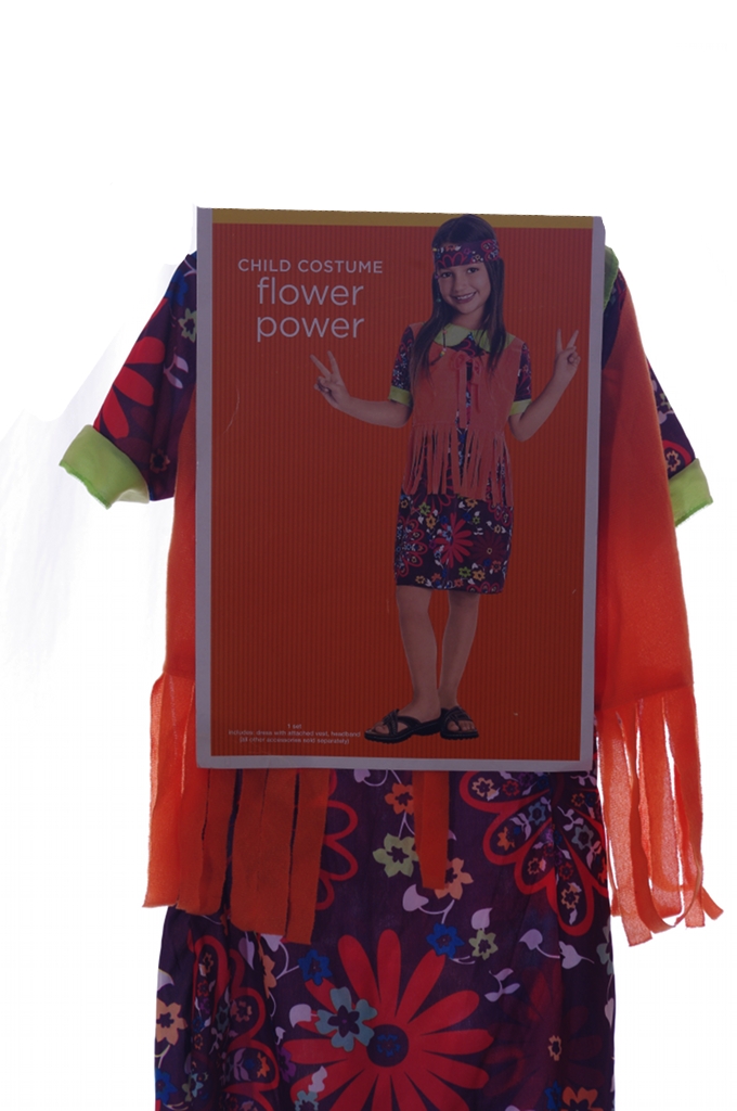 Girls Hippie Flower Power 70s Halloween Costume Dress Headband Orange Small New