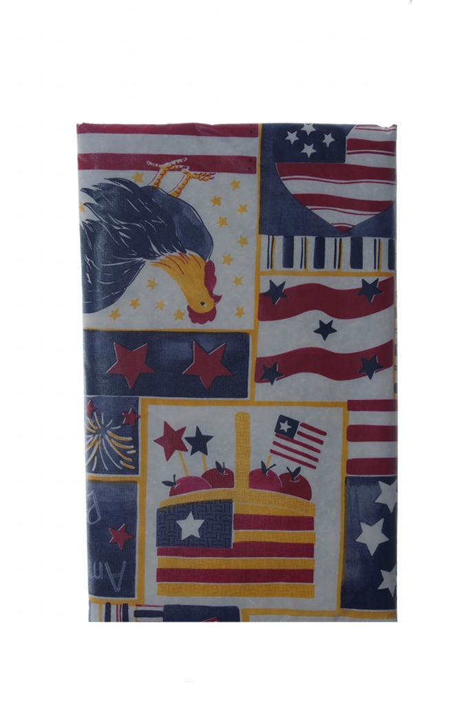 Red Blue 4th of July Memorial Day Apple Rooster Flag Square Vinyl Tablecloth New