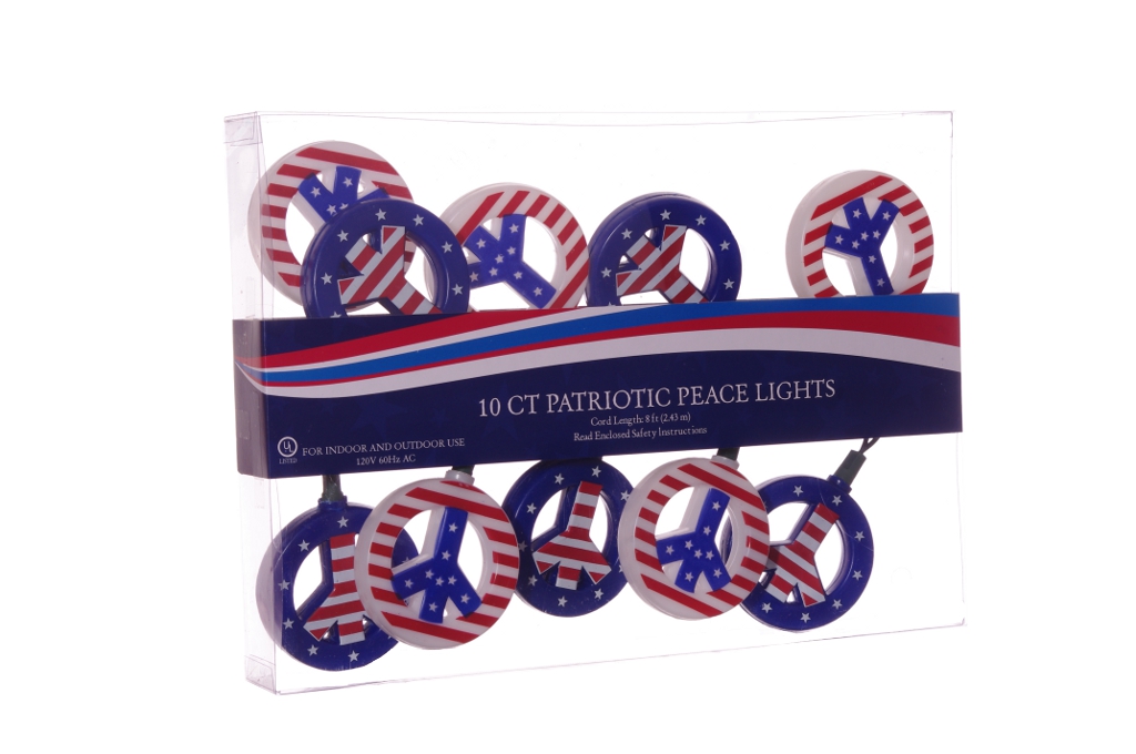 Indoor Outdoor Patriotic Red White Blue Peace Patio Lights Party Decoration New