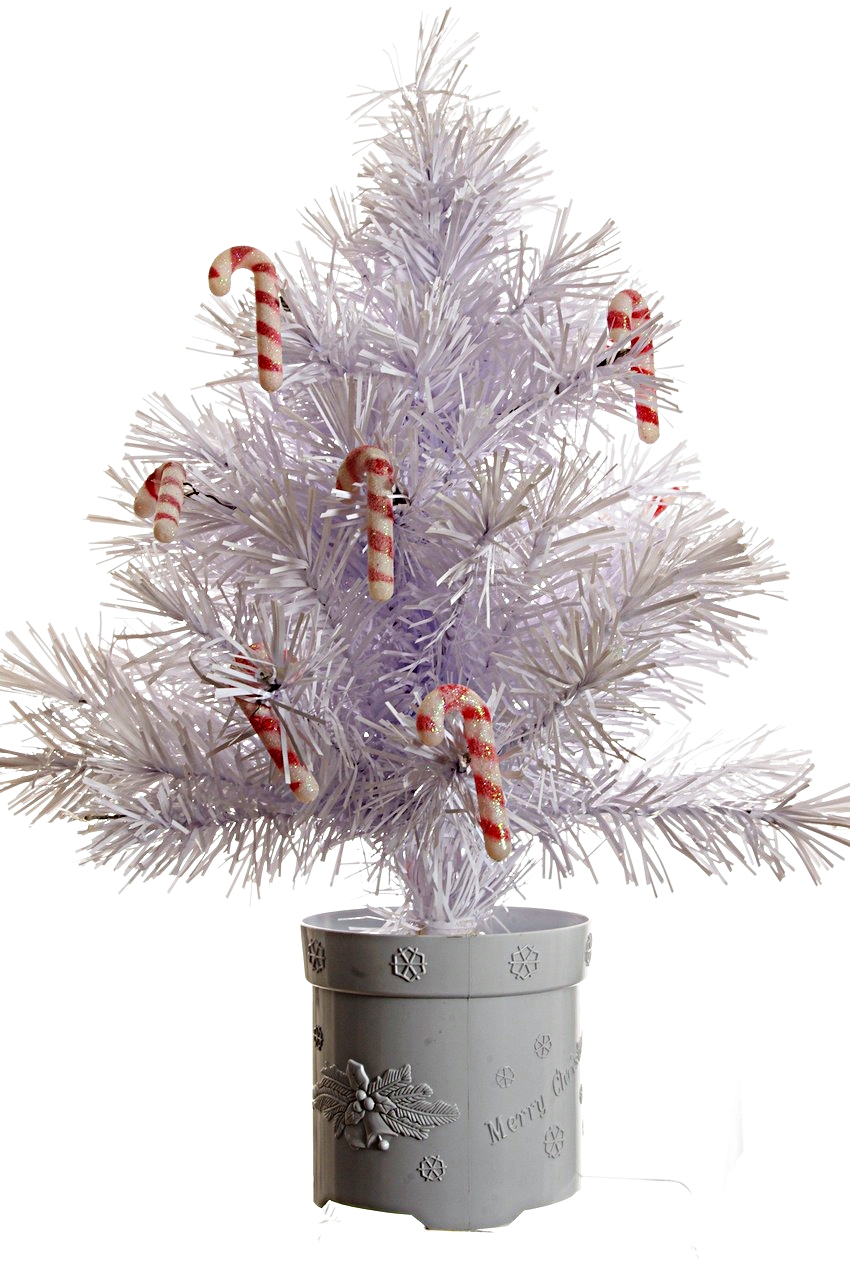 White Fiber Optic Lights Christmas Tree Candy Canes Mini Holiday Decoration New