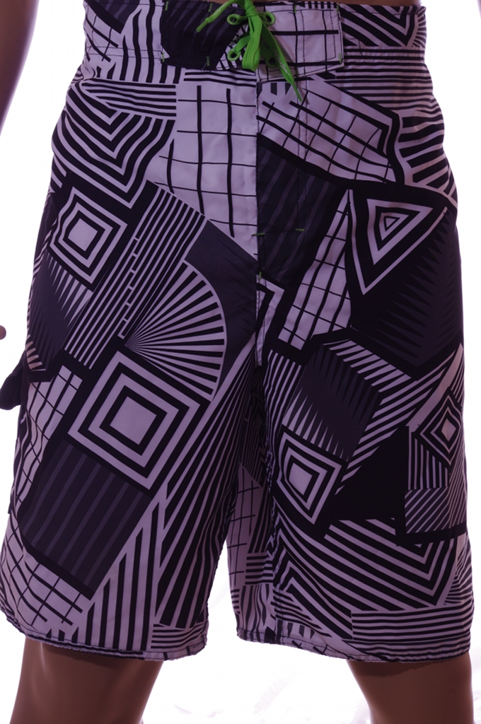 Mens Black White Geometric Pattern Striped Swim Trunks Board Shorts XL 2XL New