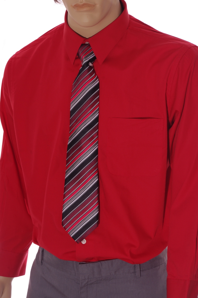 Croft Barrow Mens Red Collar Dress Shirt Striped Tie 16 1 2 17 Large 32 33 New