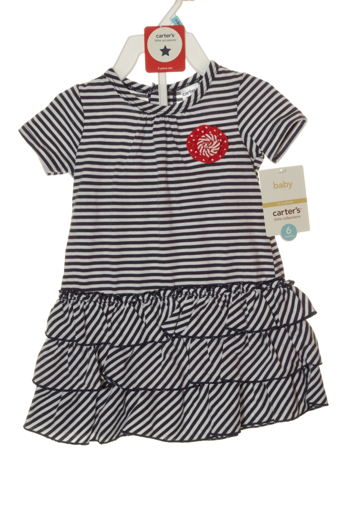 Carters Baby Girls Blue Striped Cotton Ruffle Sun Dress NB 3 6 9 12 Months New