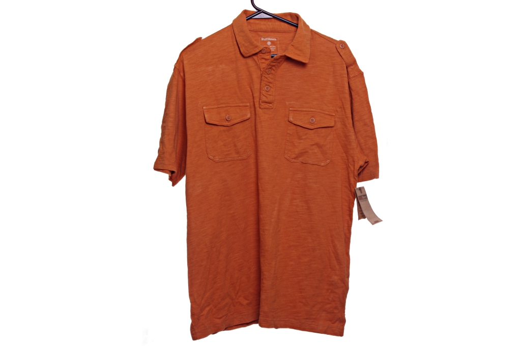 Ruff Hewn Men SS Polo Golf Shirt Button Up Well Worn Size Large Cream Orange New